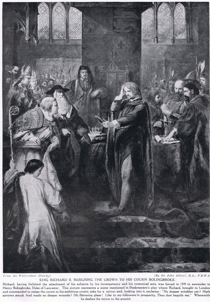 König Richard II. übergibt die Krone an seinen Cousin Bolingbroke ...